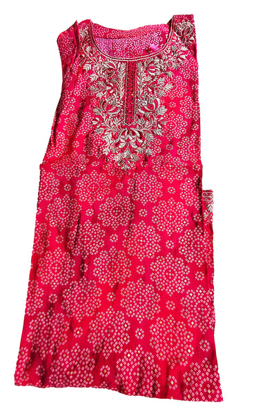 Rani Muslin Bandhani Printed Embroidered Suit