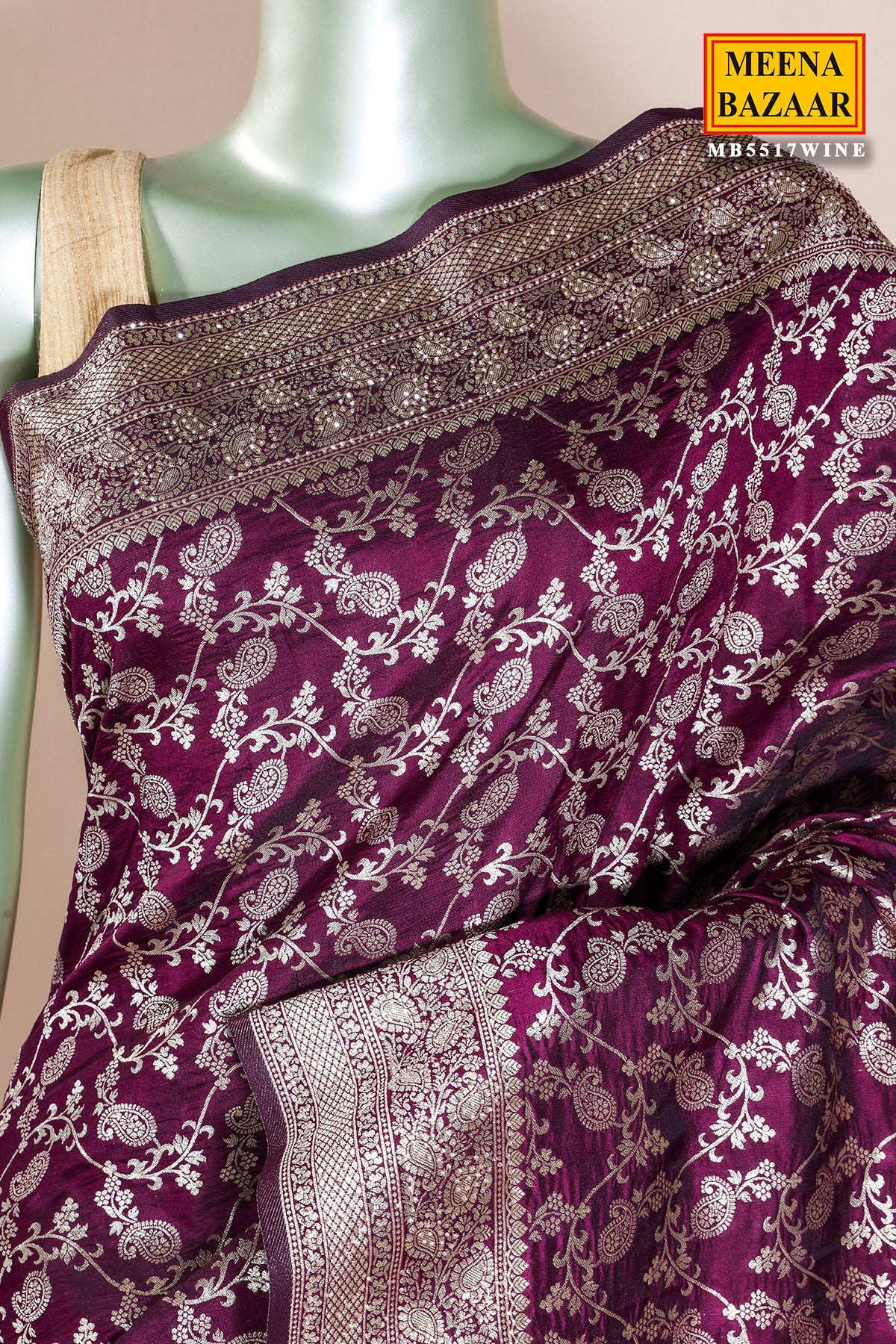 Wine Silk Saree Elegant Zari Woven Silk Saree for Festive & Wedding Wear