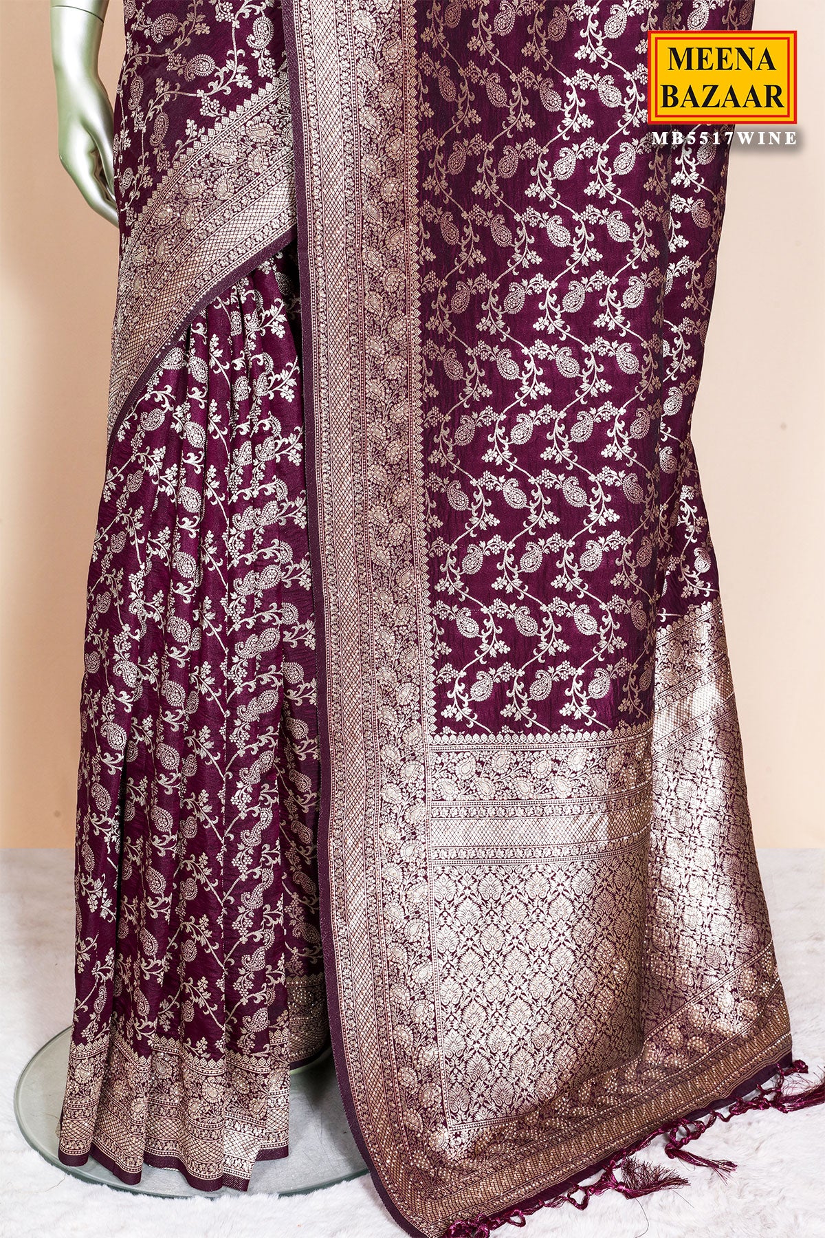 Wine Silk Saree Elegant Zari Woven Silk Saree for Festive & Wedding Wear