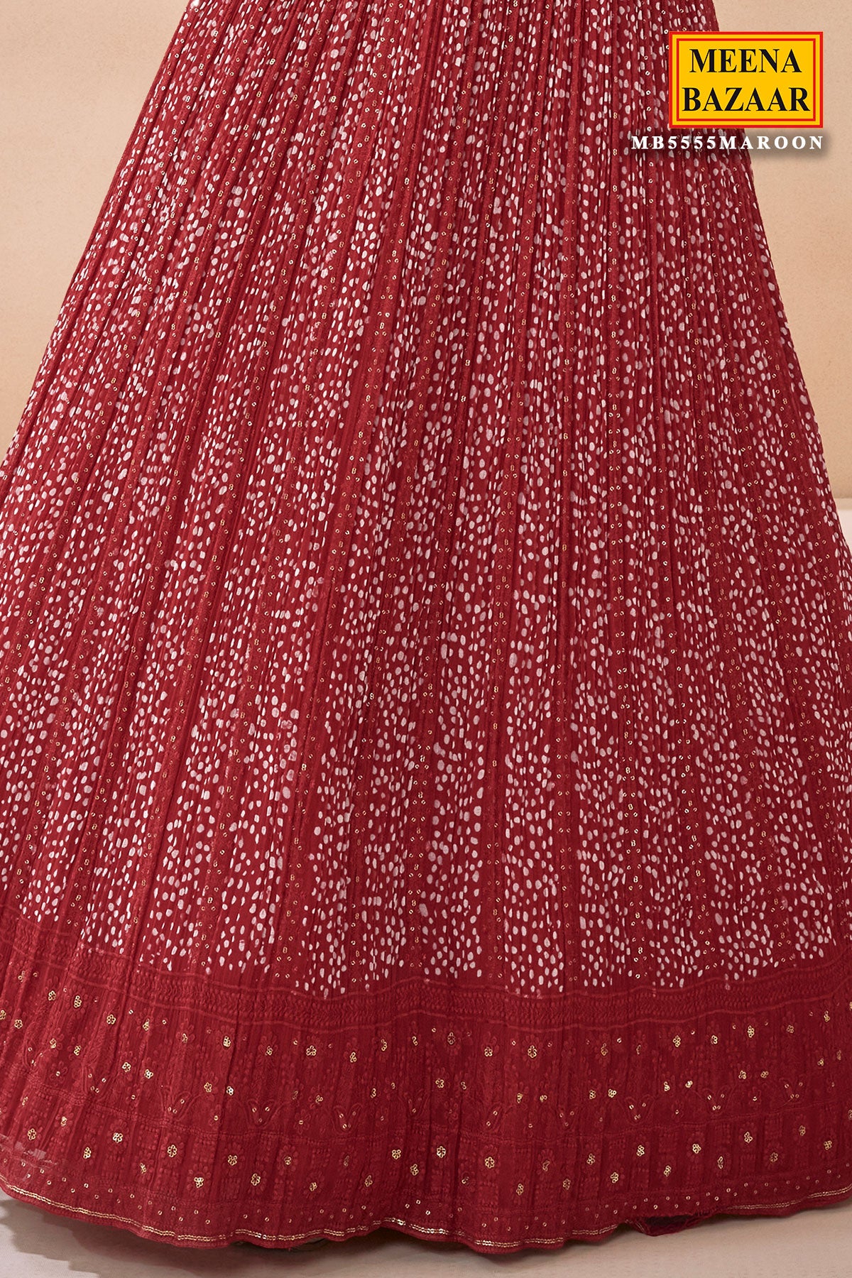 Maroon Georgette Neck Embroidered Printed Anarkali Gown With Dupatta