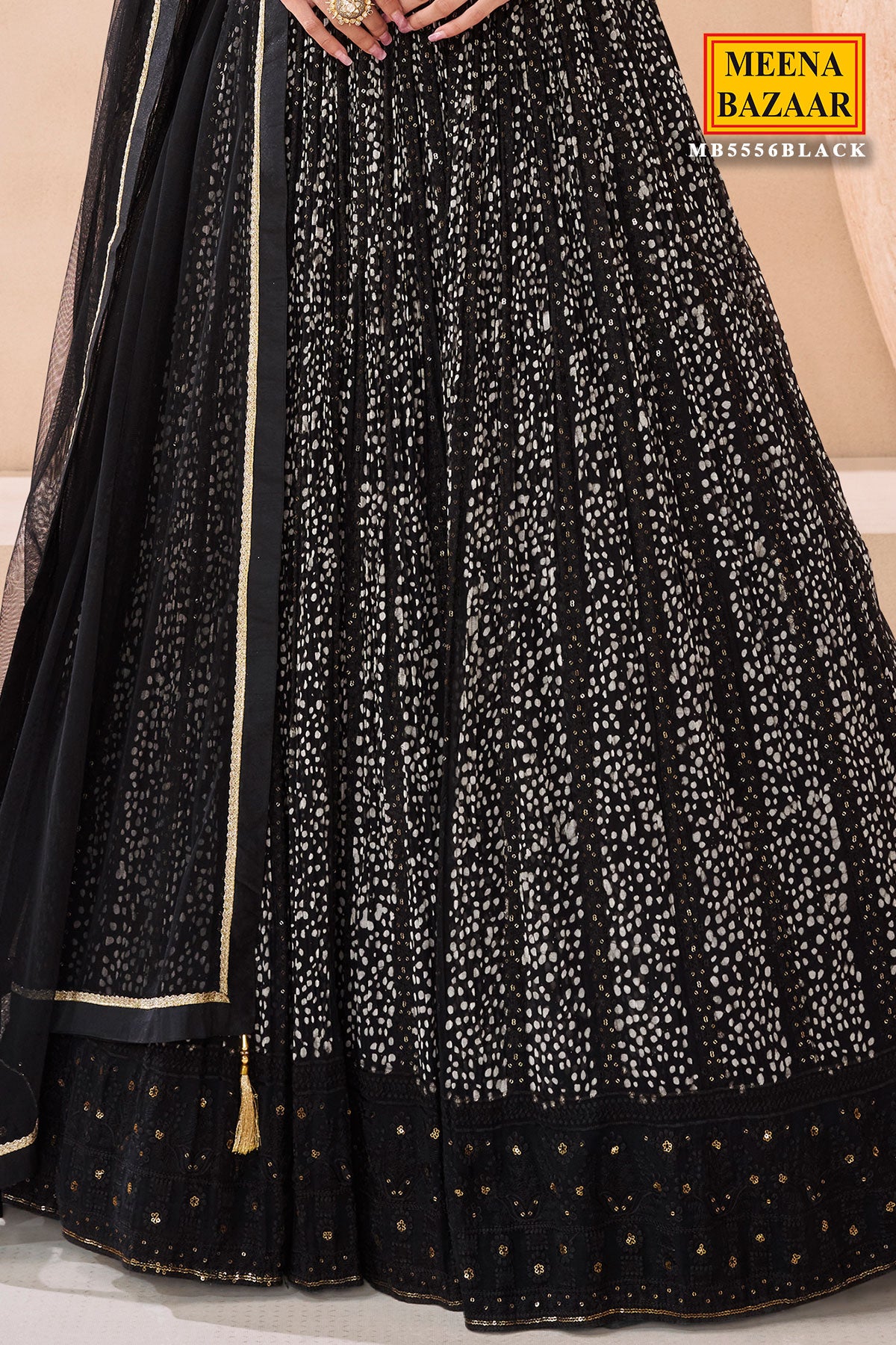 Black Georgette Neck Embroidered Printed Anarkali Gown With Dupatta