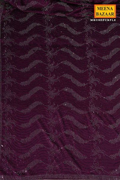 Purple Satin Silk Swarovski Embroidered Saree