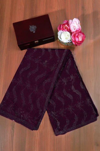 Purple Satin Silk Swarovski Embroidered Saree