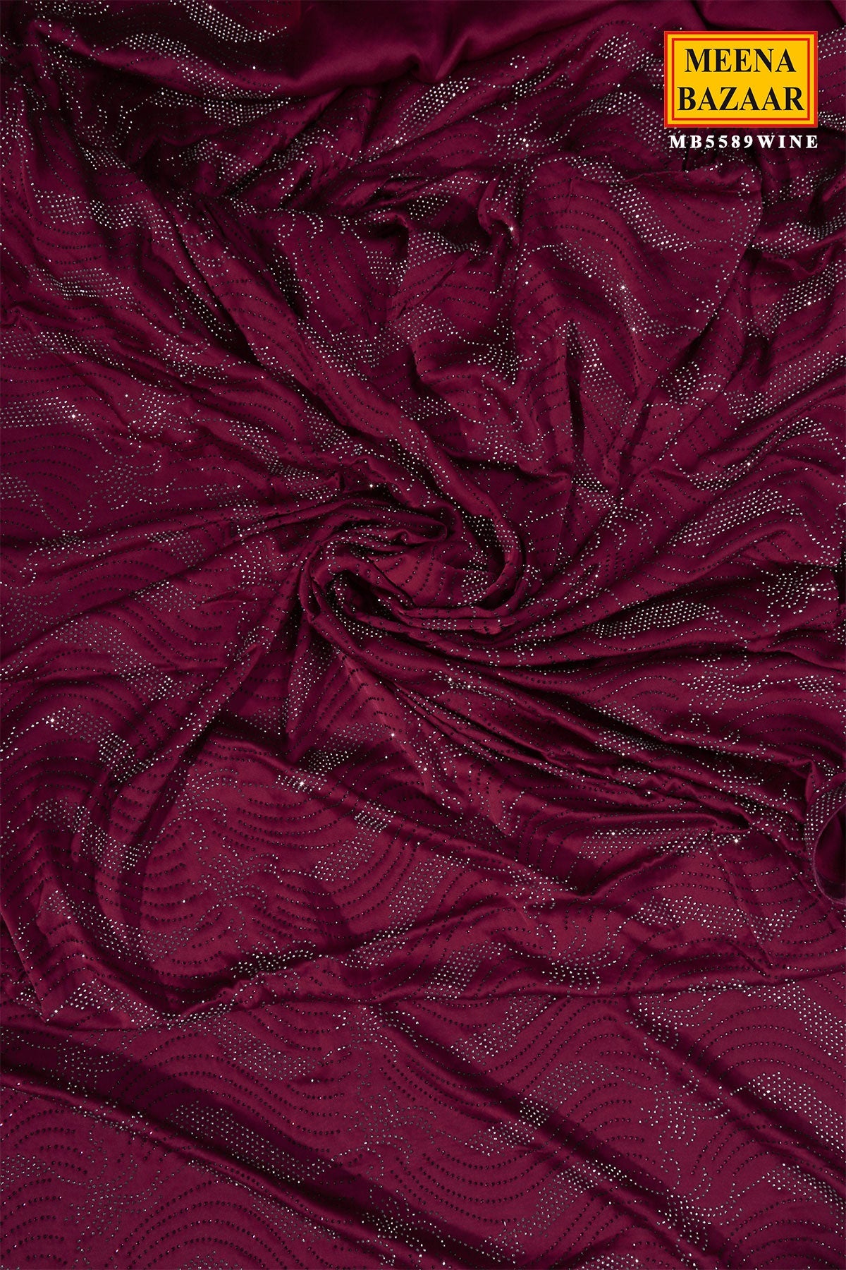 Wine Satin Silk Swarovski Embroidered Saree