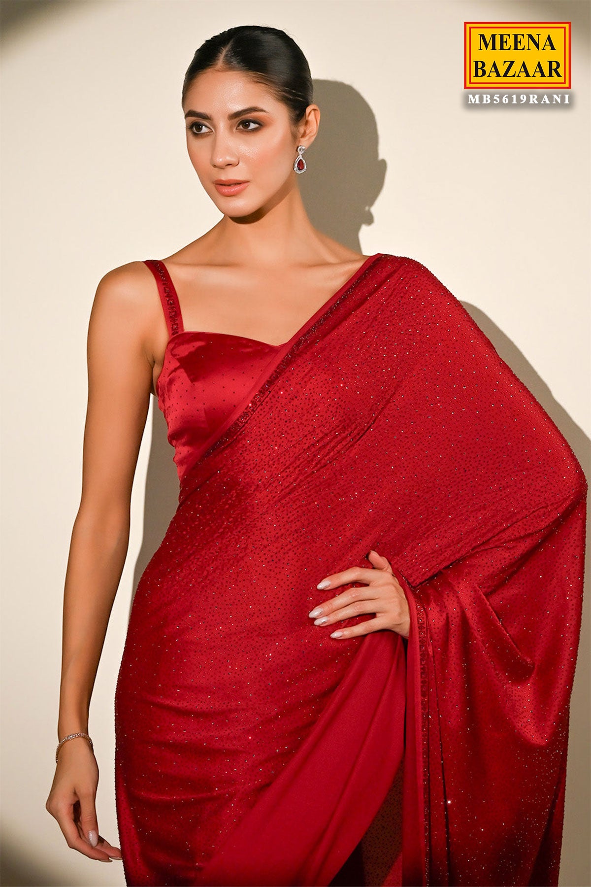 Rani Satin Embroidered Saree Elegant Party & Festive Wear