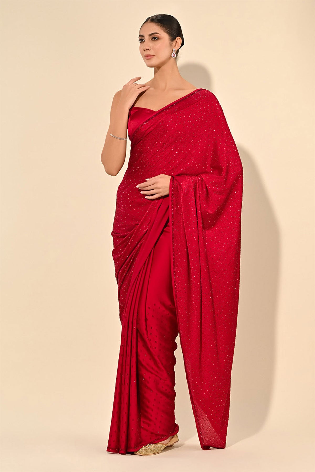 Rani Satin Embroidered Saree Elegant Party & Festive Wear