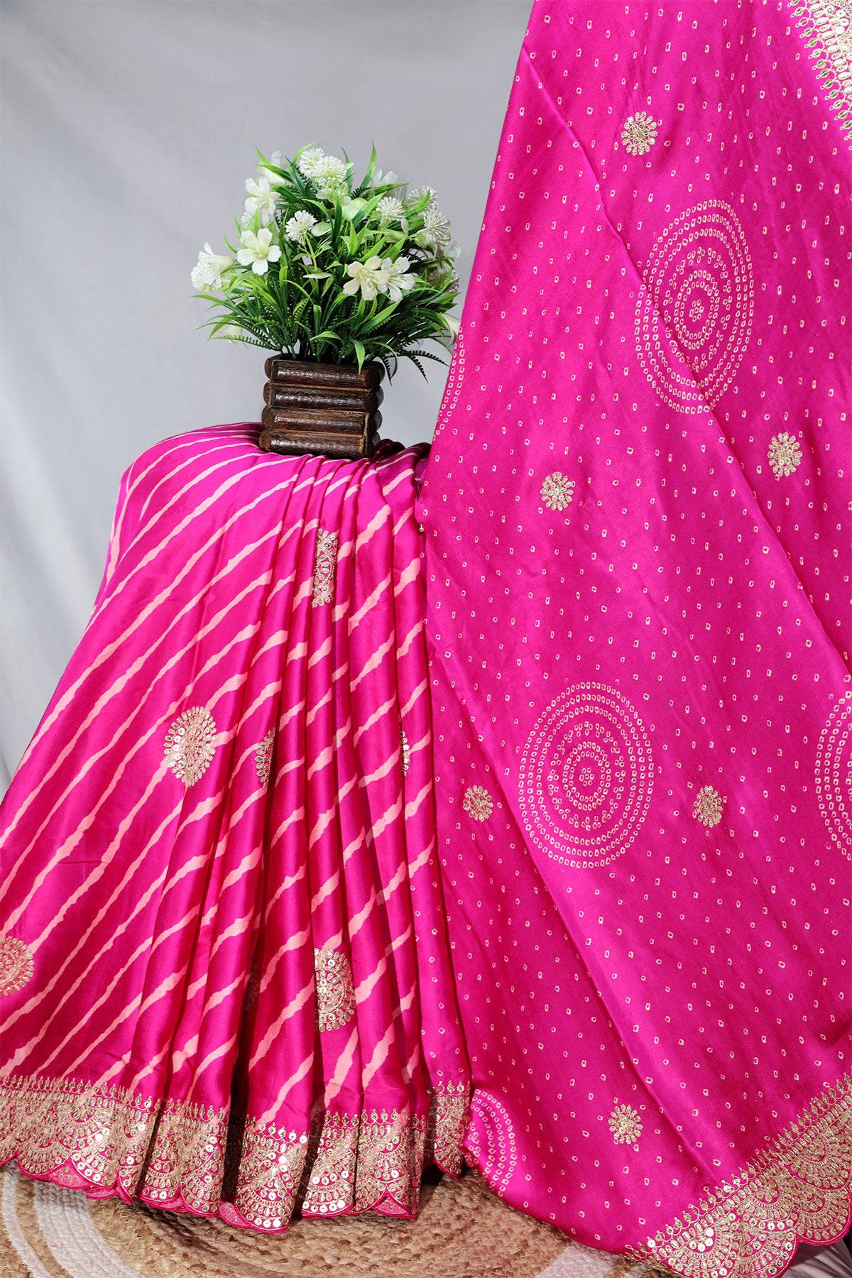 Rani Crepe Embroidered Saree Elegant Party & Festive Wear