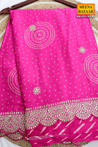 Rani Crepe Embroidered Saree Elegant Party & Festive Wear