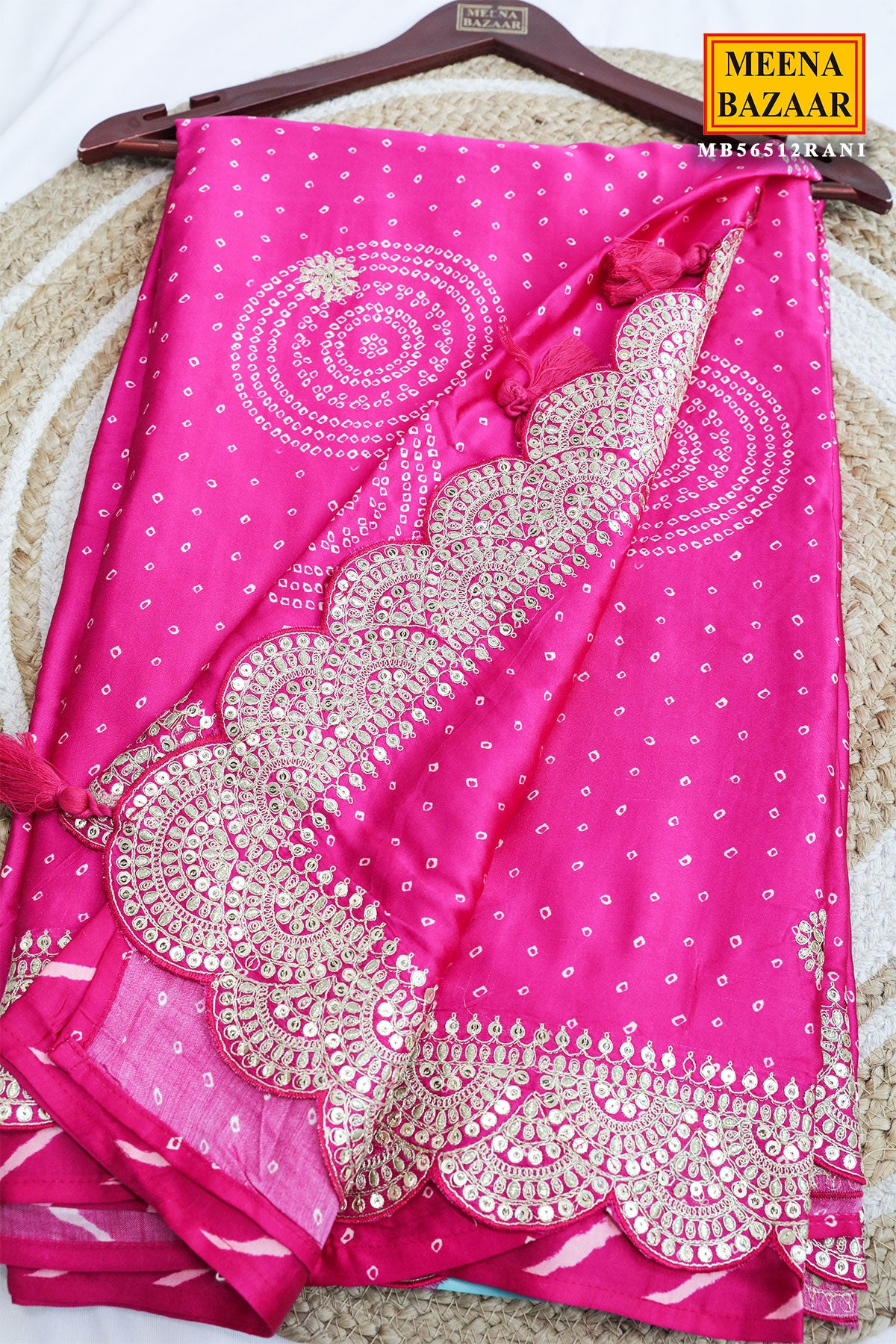 Rani Crepe Embroidered Saree Elegant Party & Festive Wear