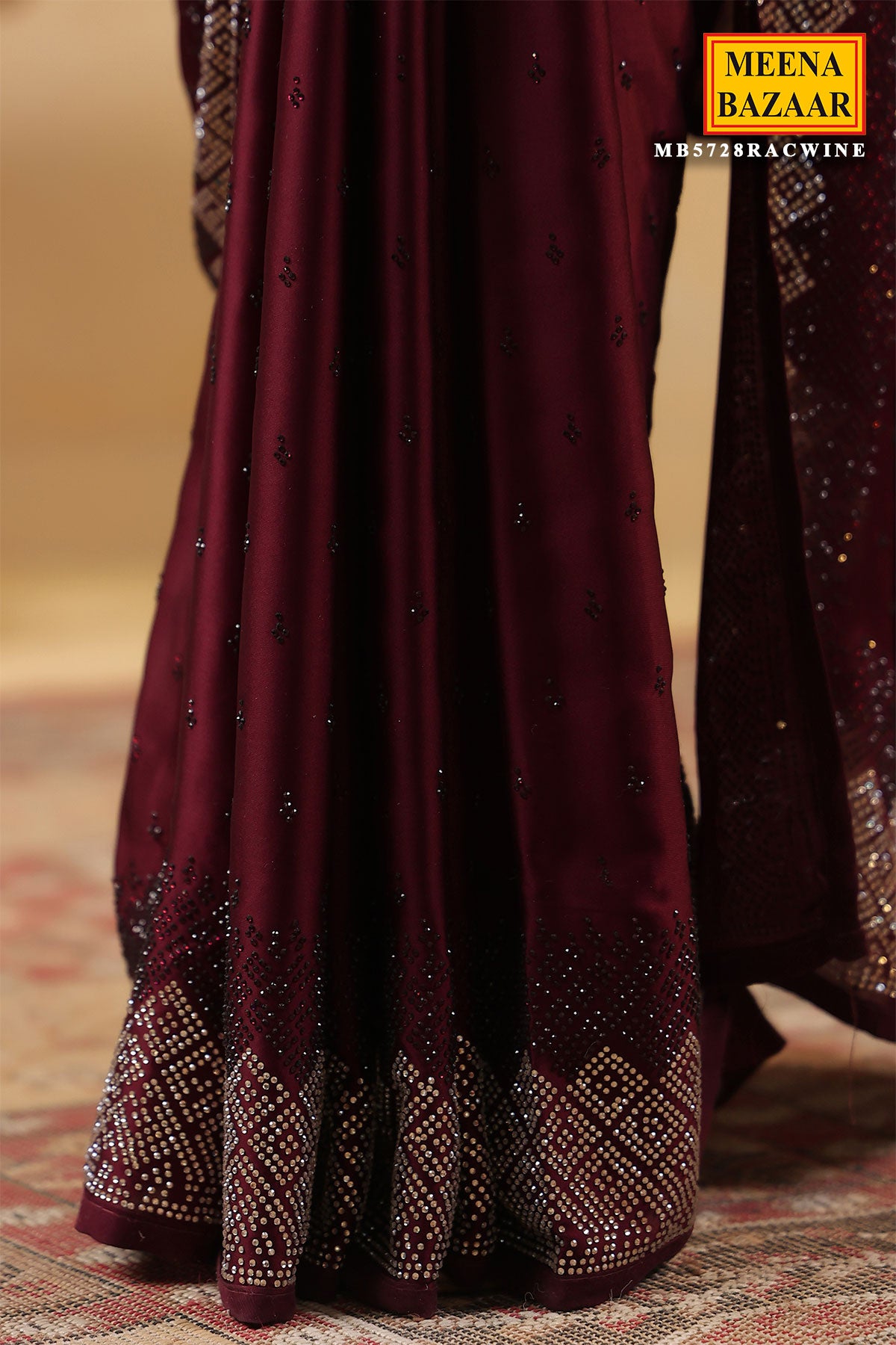 Wine Crepe Saree Elegant Party & Festive Wear