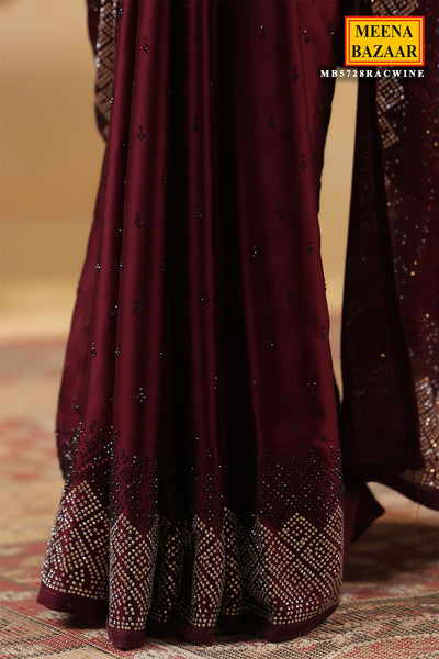 Wine Crepe Saree Elegant Party & Festive Wear