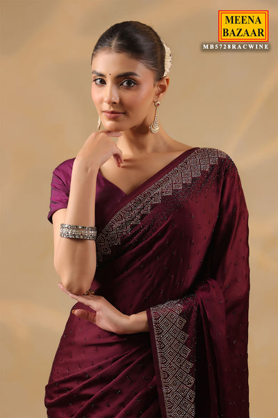 Wine Crepe Saree Elegant Party & Festive Wear