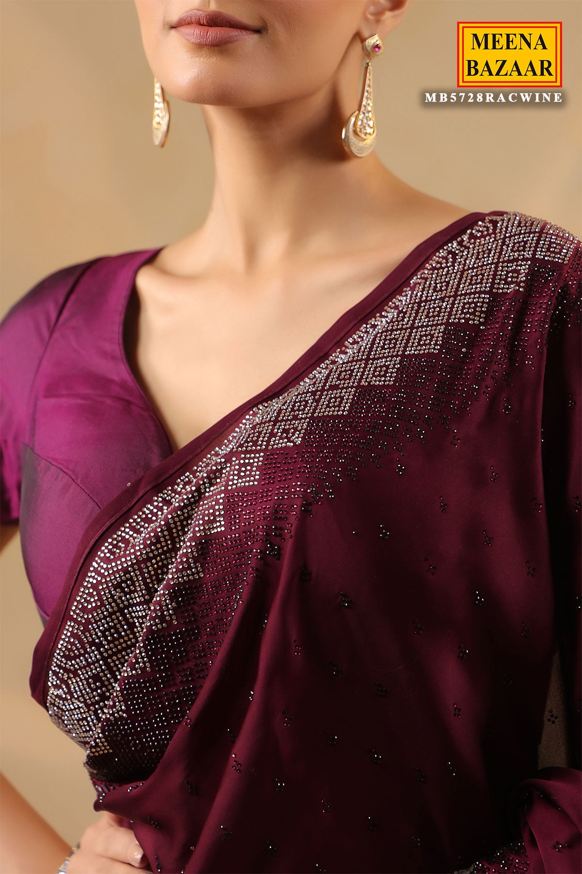 Wine Crepe Saree Elegant Party & Festive Wear