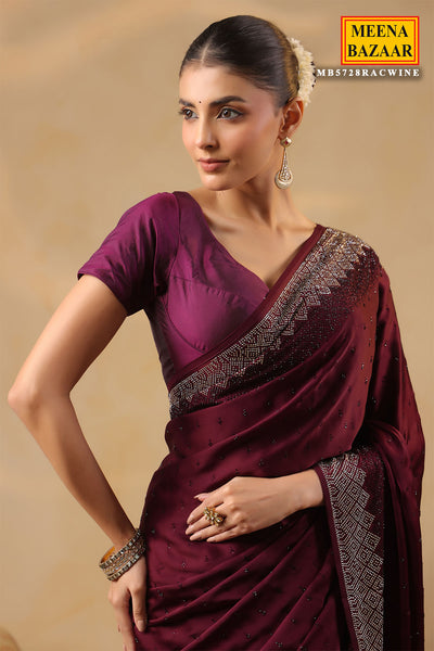 Wine Crepe Saree Elegant Party & Festive Wear