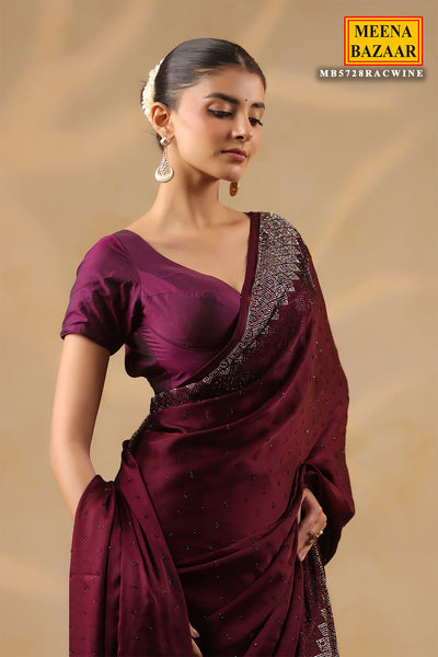 Wine Crepe Saree Elegant Party & Festive Wear