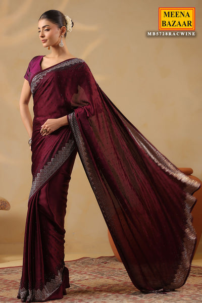 Wine Crepe Saree Elegant Party & Festive Wear
