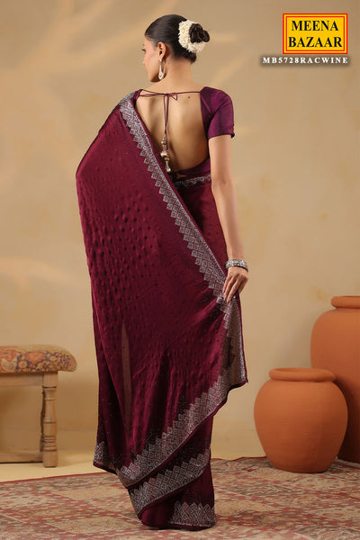 Wine Crepe Saree Elegant Party & Festive Wear