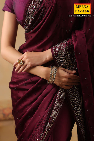 Wine Crepe Saree Elegant Party & Festive Wear
