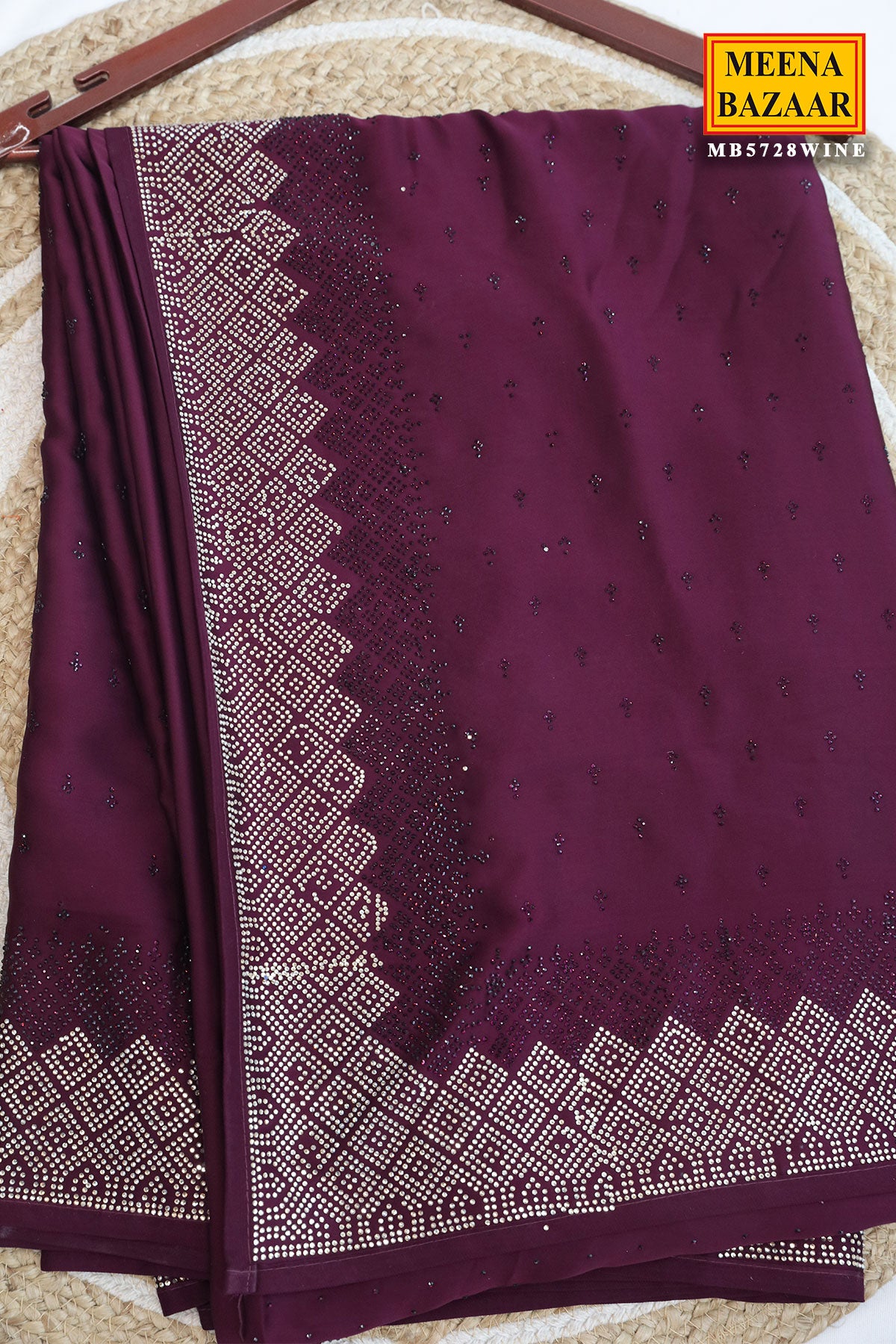 Wine Crepe Saree Elegant Party & Festive Wear