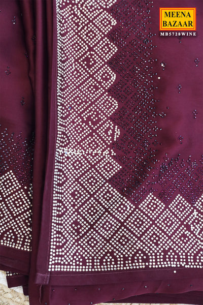 Wine Crepe Saree Elegant Party & Festive Wear
