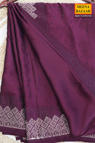 Wine Crepe Saree Elegant Party & Festive Wear