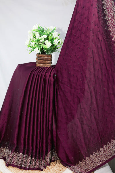 Wine Crepe Saree Elegant Party & Festive Wear