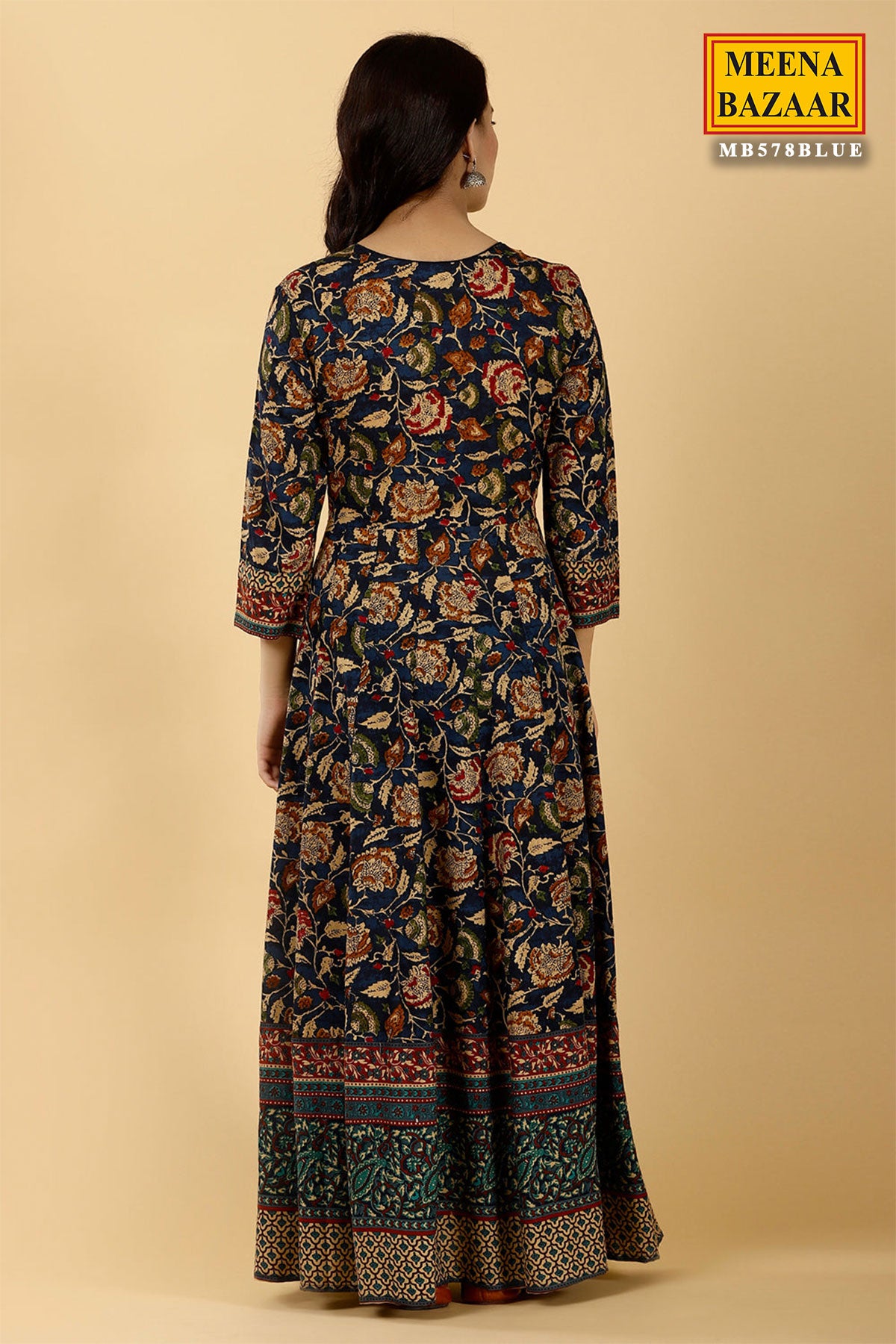 Blue Cotton Angrakha Style Floral Printed Kurti