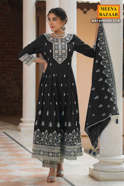 Black Rayon Sequins Embroidered Suit Set