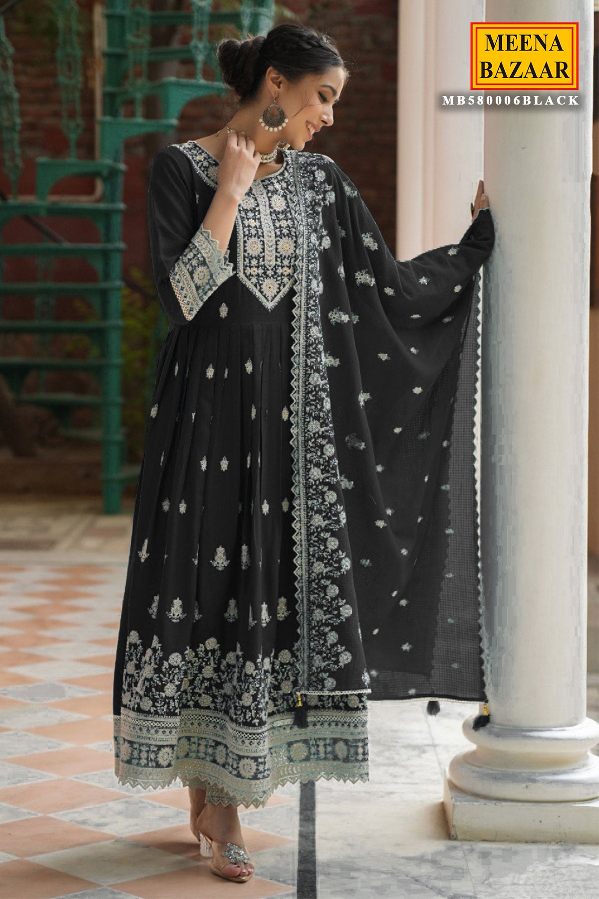 Black Rayon Sequins Embroidered Suit Set