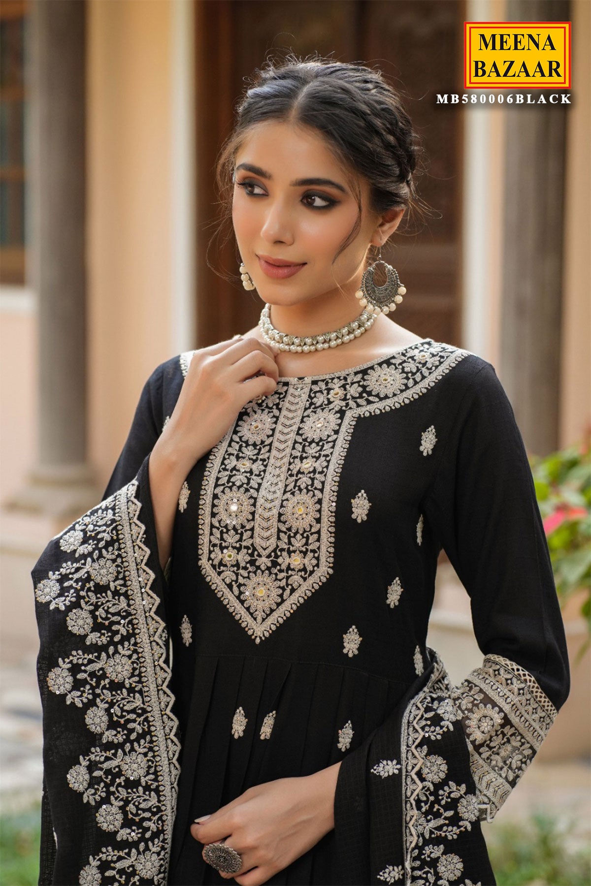 Black Rayon Sequins Embroidered Suit Set