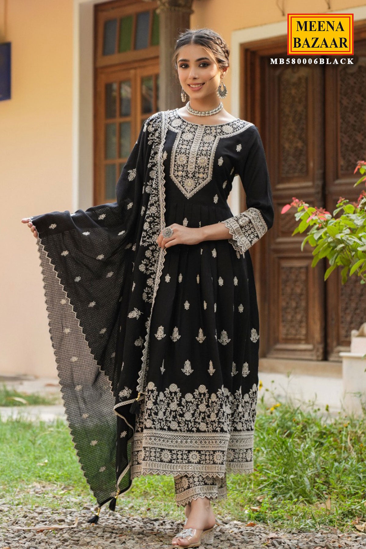 Black Rayon Sequins Embroidered Suit Set