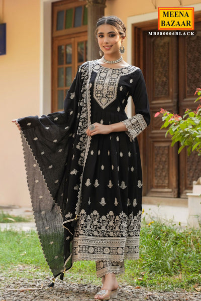 Black Rayon Sequins Embroidered Suit Set