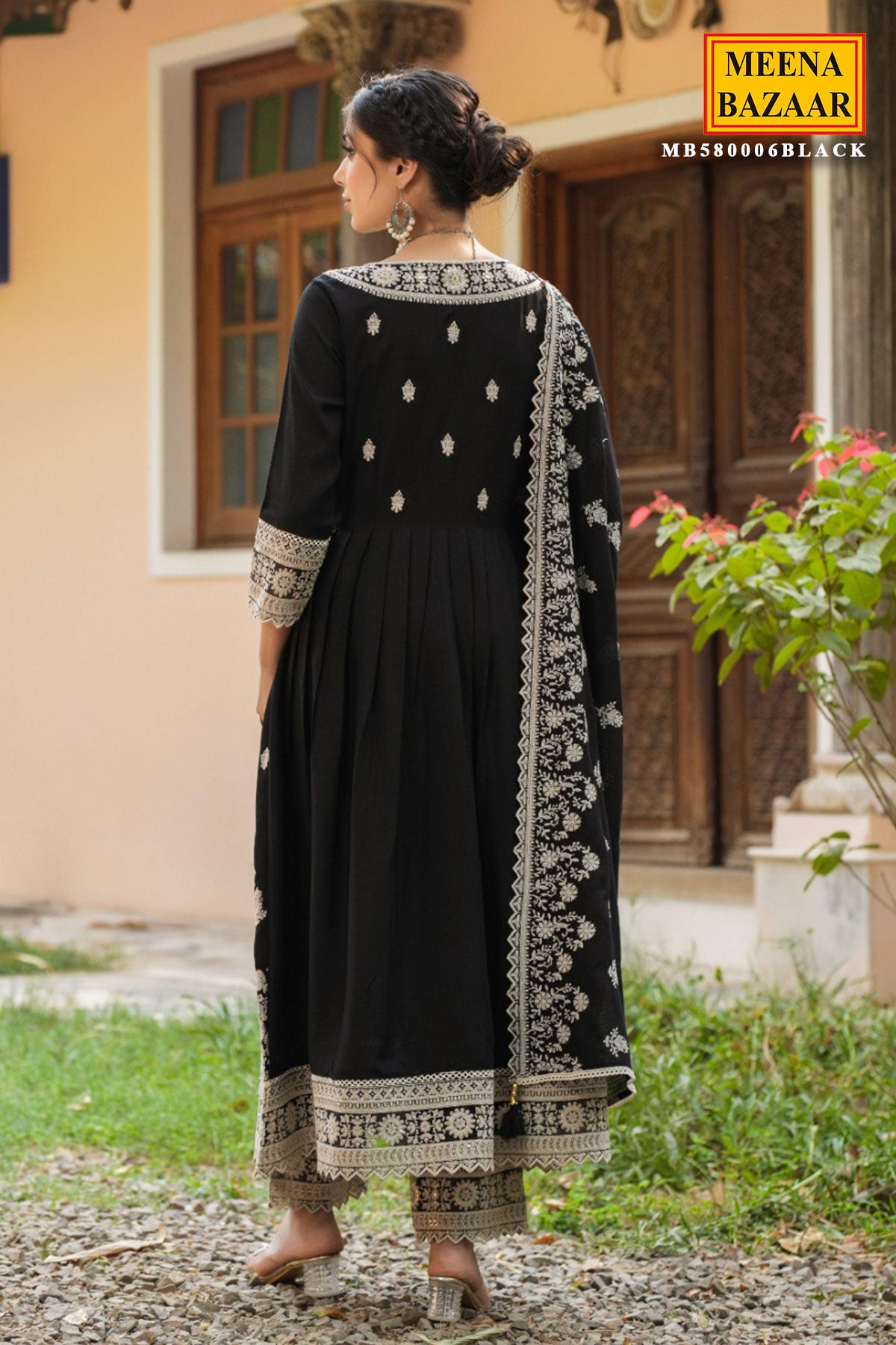 Black Rayon Sequins Embroidered Suit Set