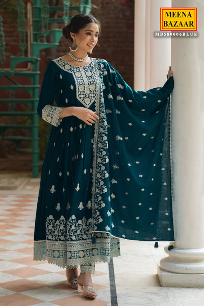 Blue Rayon Sequins Embroidered Suit Set