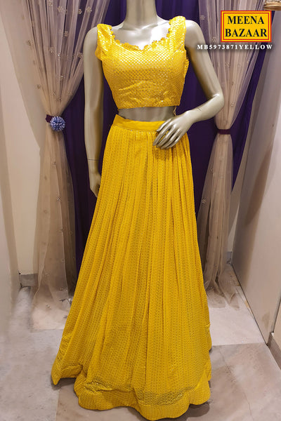 Yellow Georgette Sequins and Threadwork Embroidered Lehenga Set