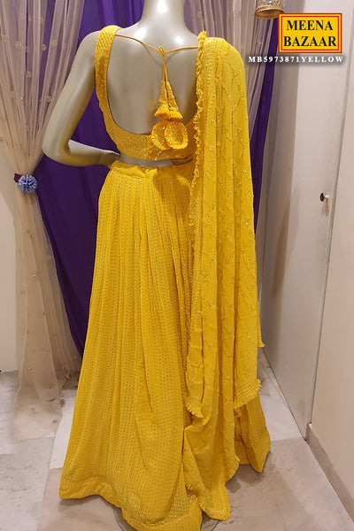 Yellow Georgette Sequins and Threadwork Embroidered Lehenga Set