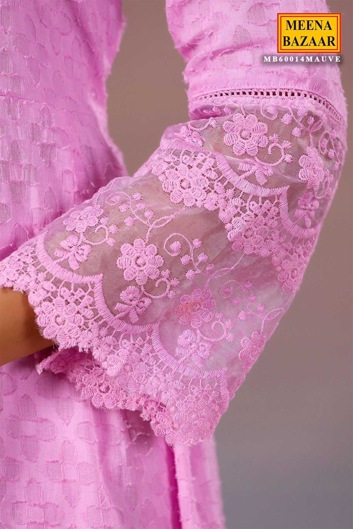 Mauve Cotton Kurti with Pants Threadwork, Zari, and Lace Embroidery