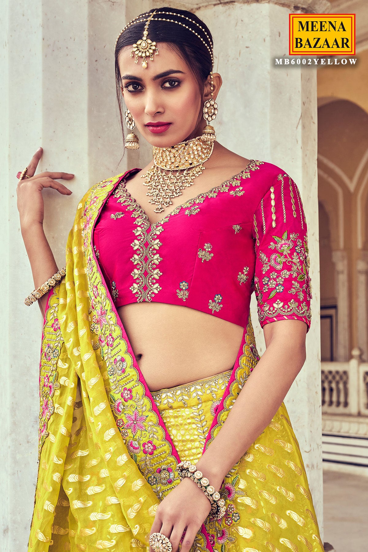 Buy online Gorgeous Yellow And Black Lehenga Saree from ethnic wear for  Women by Meena Bazaar for ₹43980 at 0% off | 2024 Limeroad.com