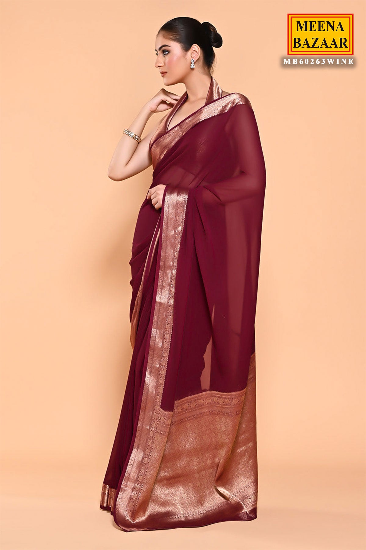 Wine Georgette Zari Woven Saree