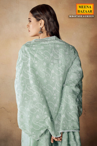 Sea Green Linen Cotton Printed Suit Set