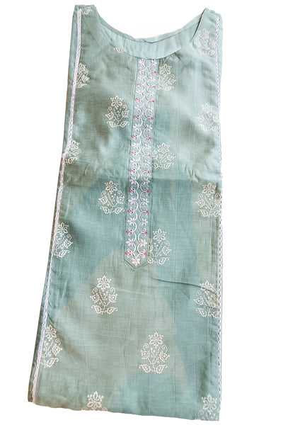 Sea Green Linen Cotton Printed Suit Set