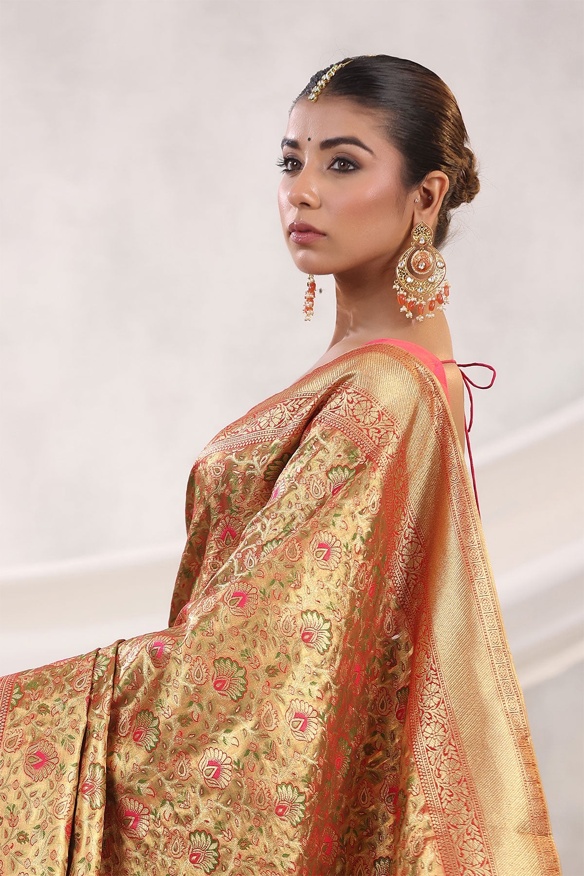 Gold Silk Floral Zari Woven Saree