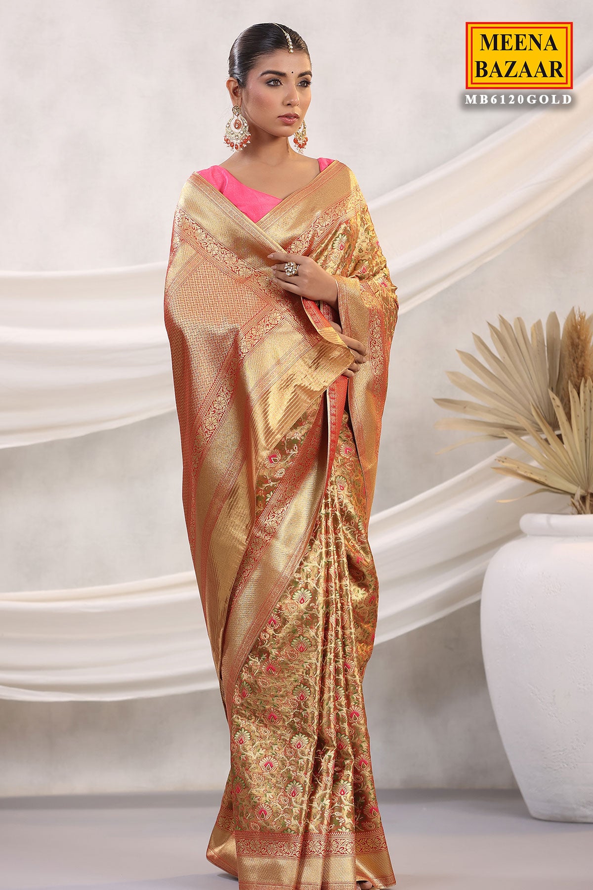 Gold Silk Floral Zari Woven Saree