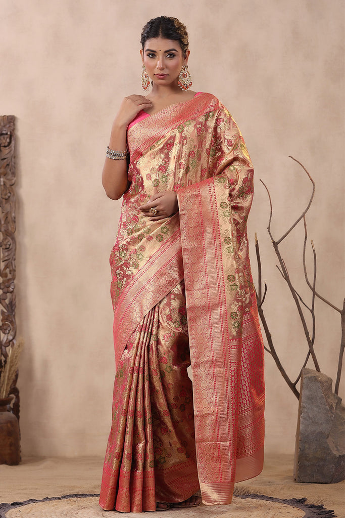 Womens Gajari Pink Woven Lucknowi Chikankari Princess Saree for Women  Wedding Party Wear Traditional Indian Designer Saree by Vsaree - Etsy
