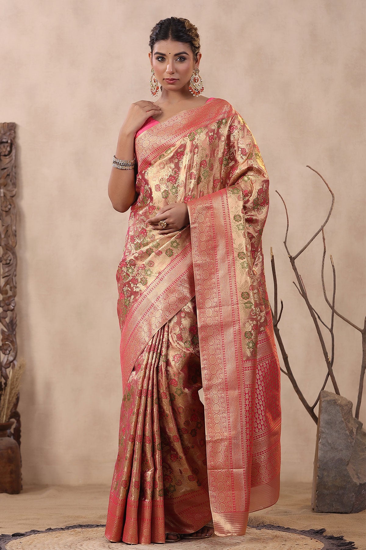 Gajari Silk Floral Zari Woven Saree