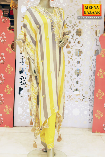 Yellow Crepe Embroidered Kaftan Kurti Pant Set