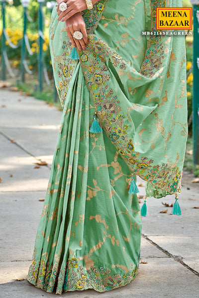 Sea Green Tissue Organza Embroidered Saree