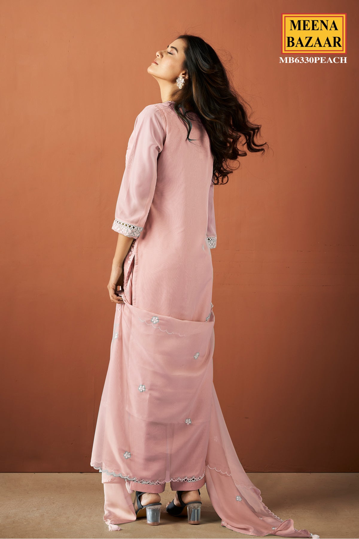 Peach Organza Thread Embroidered Suit Set