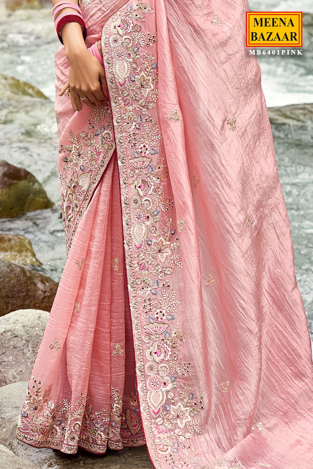 Pink Tissue Organza Embroidered Saree