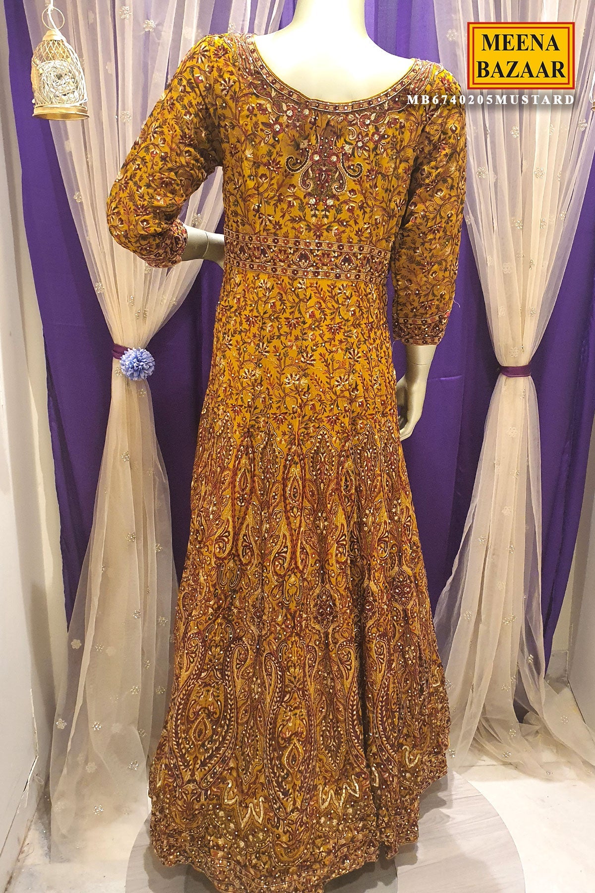 Mustard Georgette Embroidered Floor Length Anarkali Gown with Dupatta